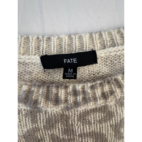 Fate Leopard Print Sweater Women’s Medium Beige Gray Lightweight Knit Pullover - Picture 6 of 7
